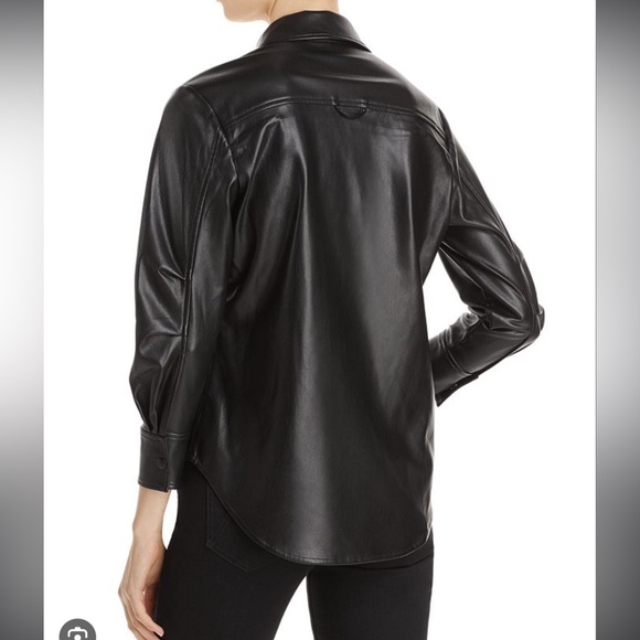 Jonathan Simkhai Standard Vegan Leather Pleated Sleeve Shirt in Black - Picture 2 of 4